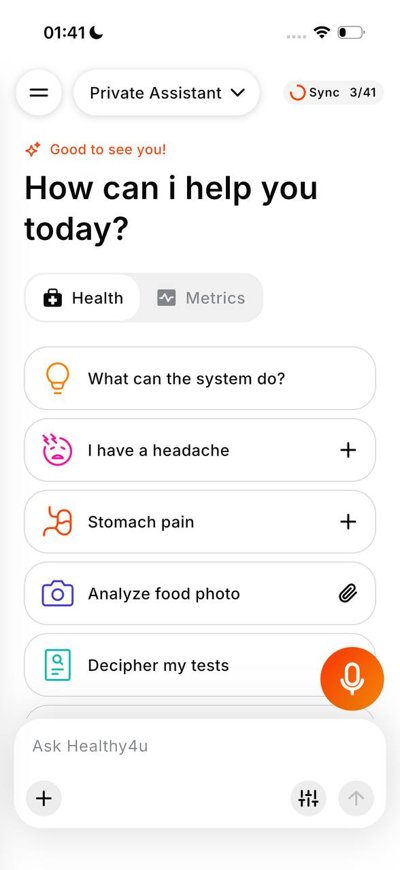 Healthy4u: главный экран AI-ассистента
